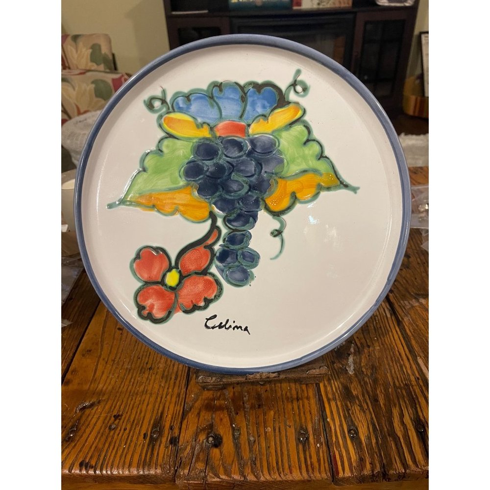 Vintage Italian Majolica Red Clay Pottery Plate Signed Cellini
